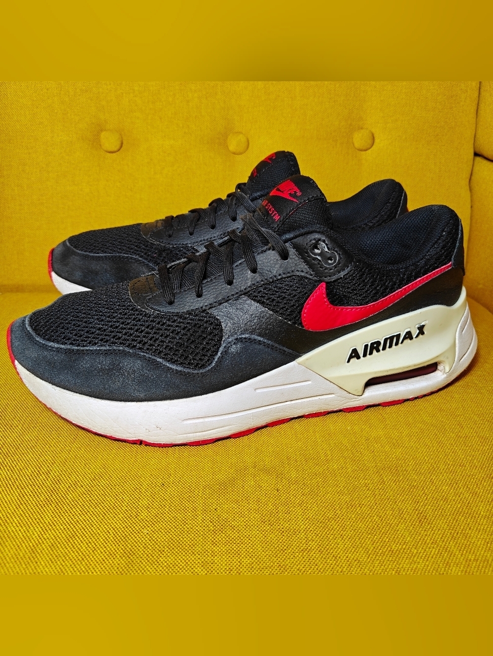 Nike Air Max SYSTM Black Red White Sneaker Men's Shoes Size 10.5